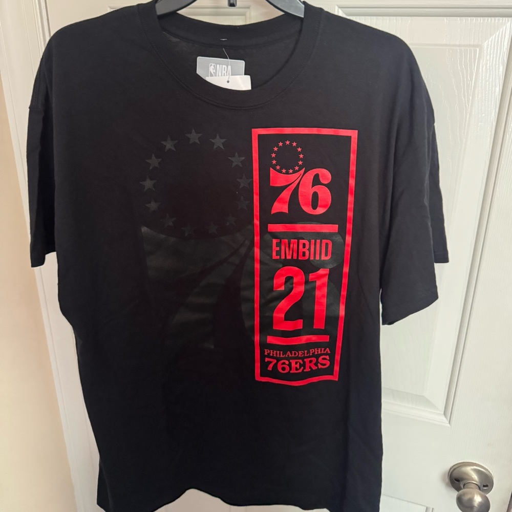 NBA Men's Joel Embiid Philadelphia 76ers T Shirt  Black And Red XL $25 NWT